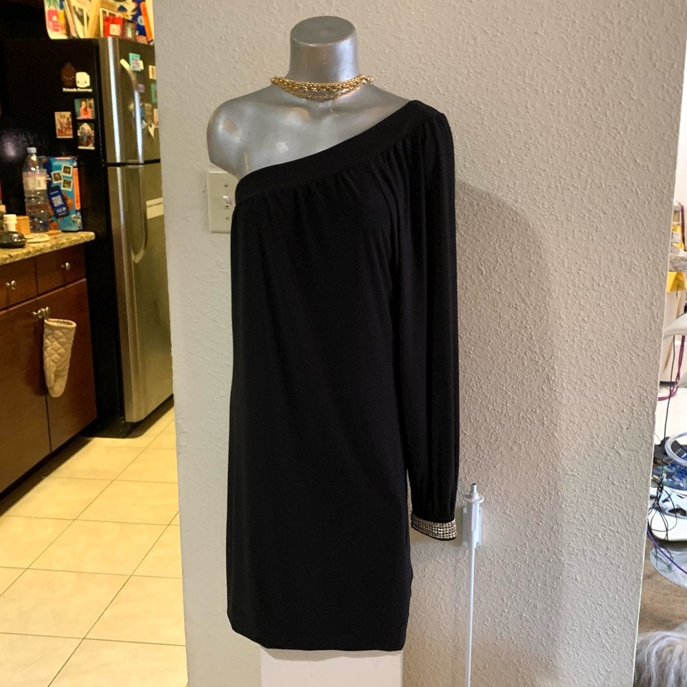 Bisou Bisou One Shoulder Long Sleeve Elegant Little Black Dress